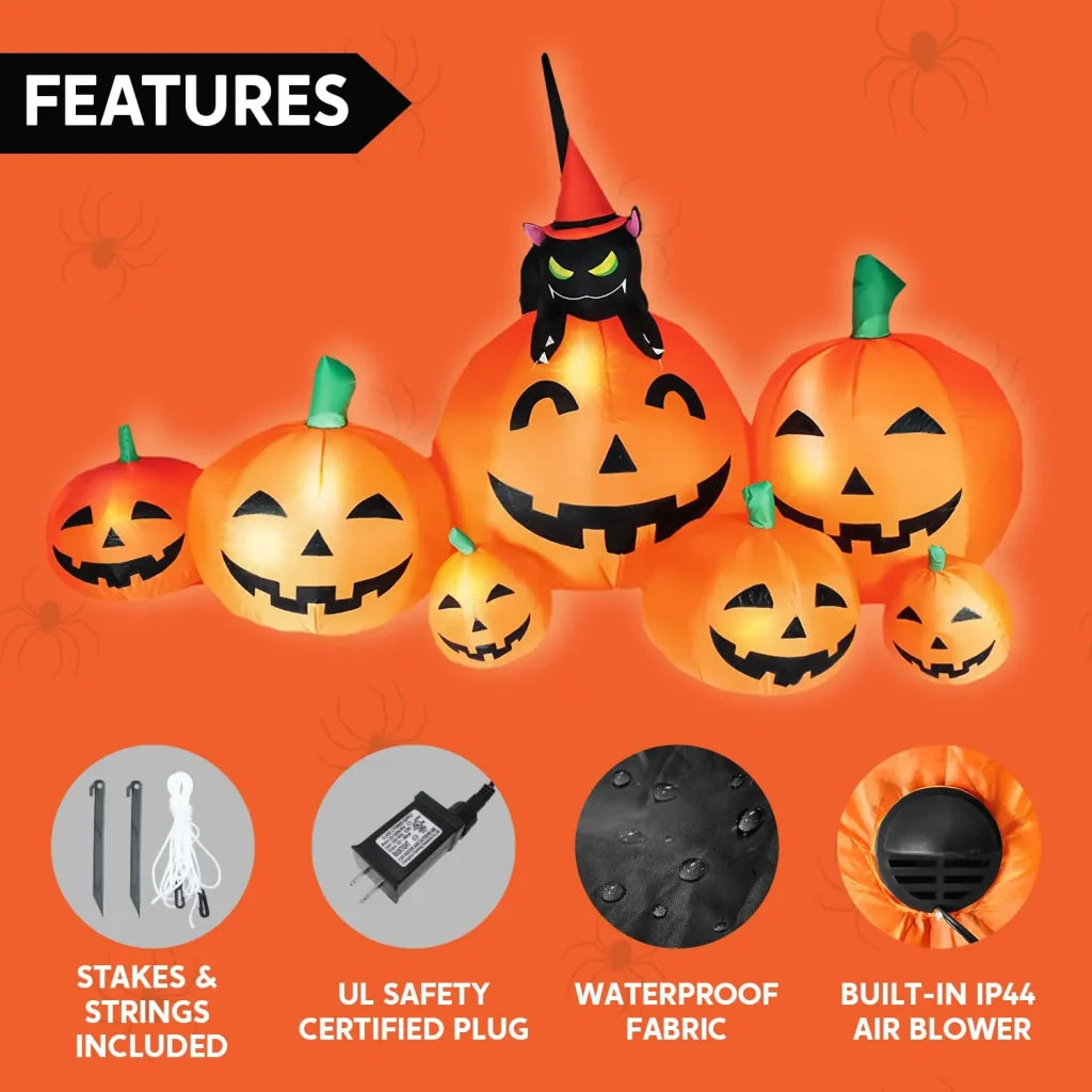 7ft Inflatable Pumpkins with Witch’s Cat Decoration