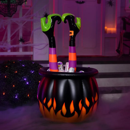 3.2ft Halloween Inflatable Witch Legs In Cauldron Cooler