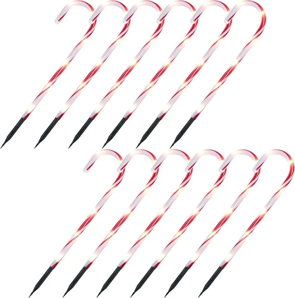 12pcs Red Light Up Candy Cane Pathway Markers 17in