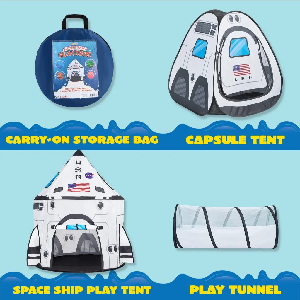 White Rocket Ship Pop Up Play Tent With Tunnel