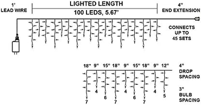 100 LED Cool White Icicle Christmas Light 5.67ft