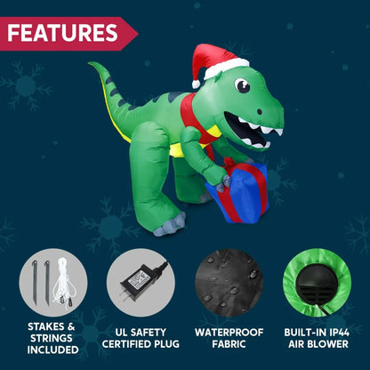 5ft LED Giant Christmas Inflatable Dinosaur