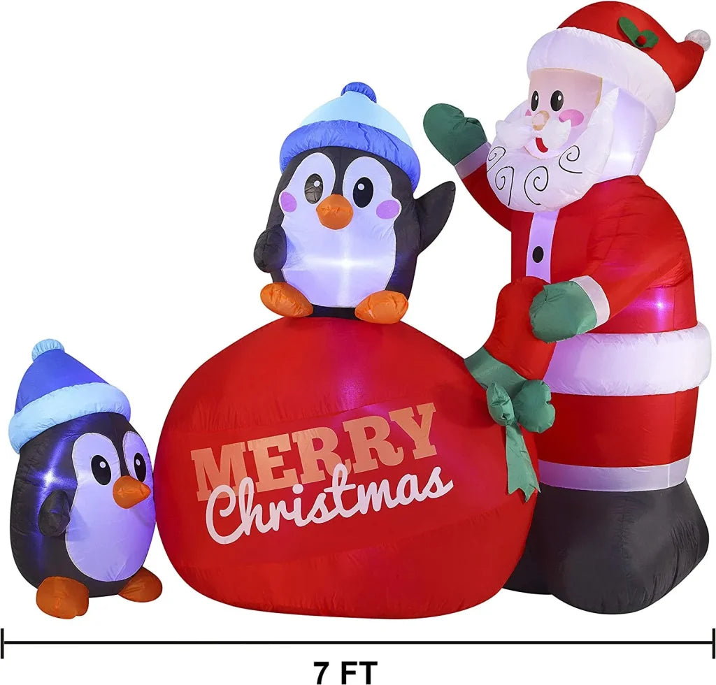 7ft Large Penguins with Santa Inflatable