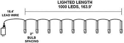 1000 LED Christmas String Lights 163.9ft