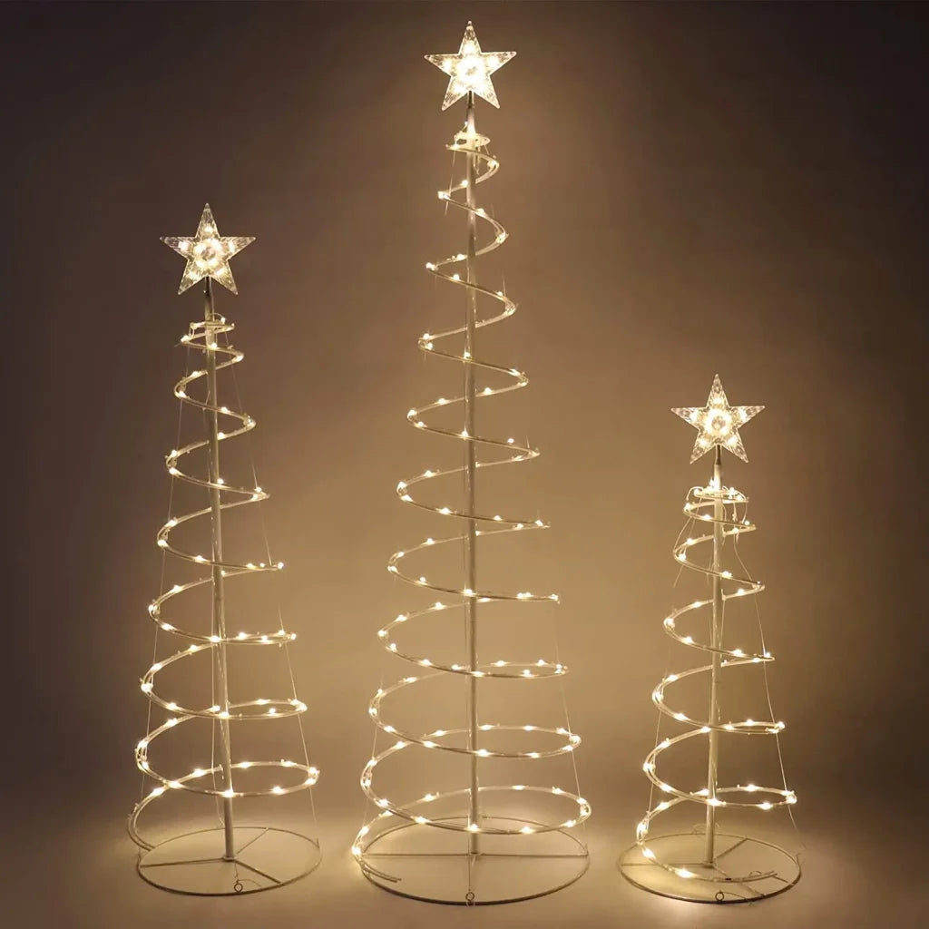 3pcs Outdoor Spiral Christmas Tree Warm White Lights