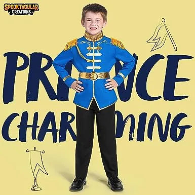 Spooktacular Creations Prince Costume for Boys, Blue Prince Charming Outfit with Belt Epaulet Strap