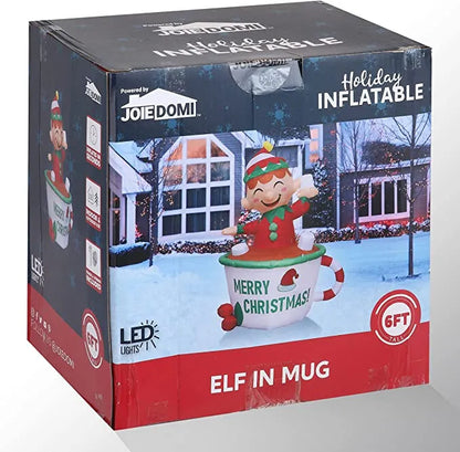 6ft Tall LED Inflatable Elf Mug