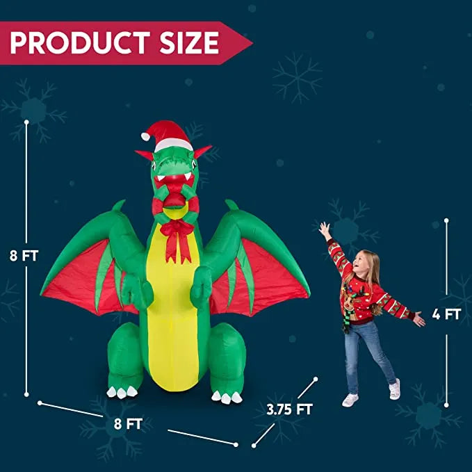 8ft LED Realistic Green Christmas Dragon Inflatable