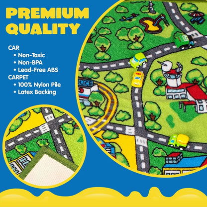 Carpet Playmat with 12 Pull-Back Vehicle Set 58.5in