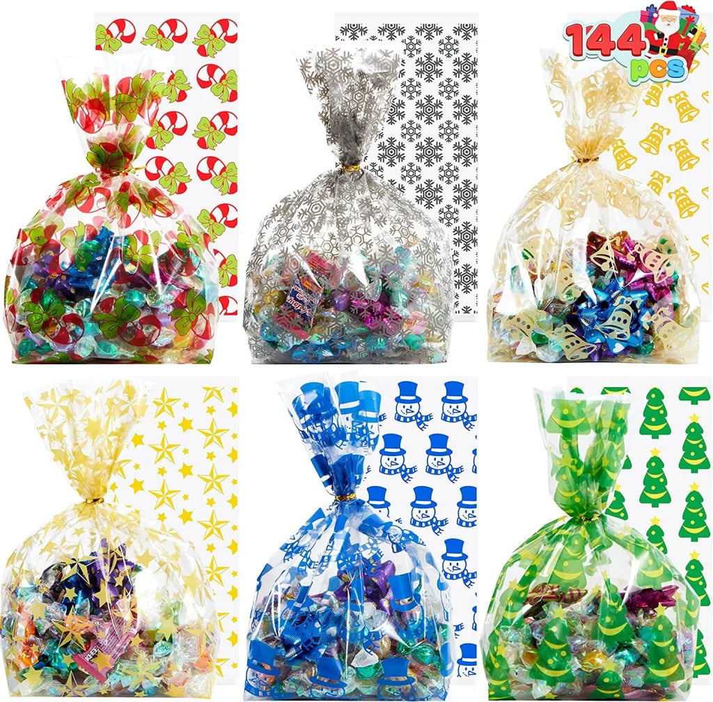 144pcs Christmas Cellophane Goodie Bags