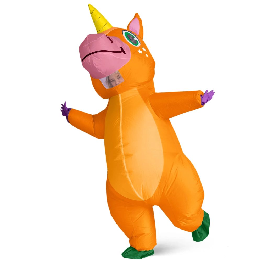 Inflatable Full Body Orange Unicorn Halloween Costume