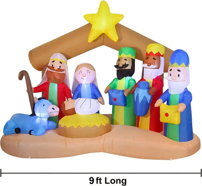 9ft Inflatable LED Nativity of Jesus with Three Wiseman