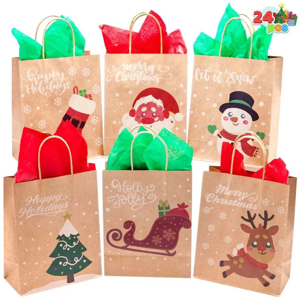 24pcs Creamy Kraft Character Christmas Gift Bags