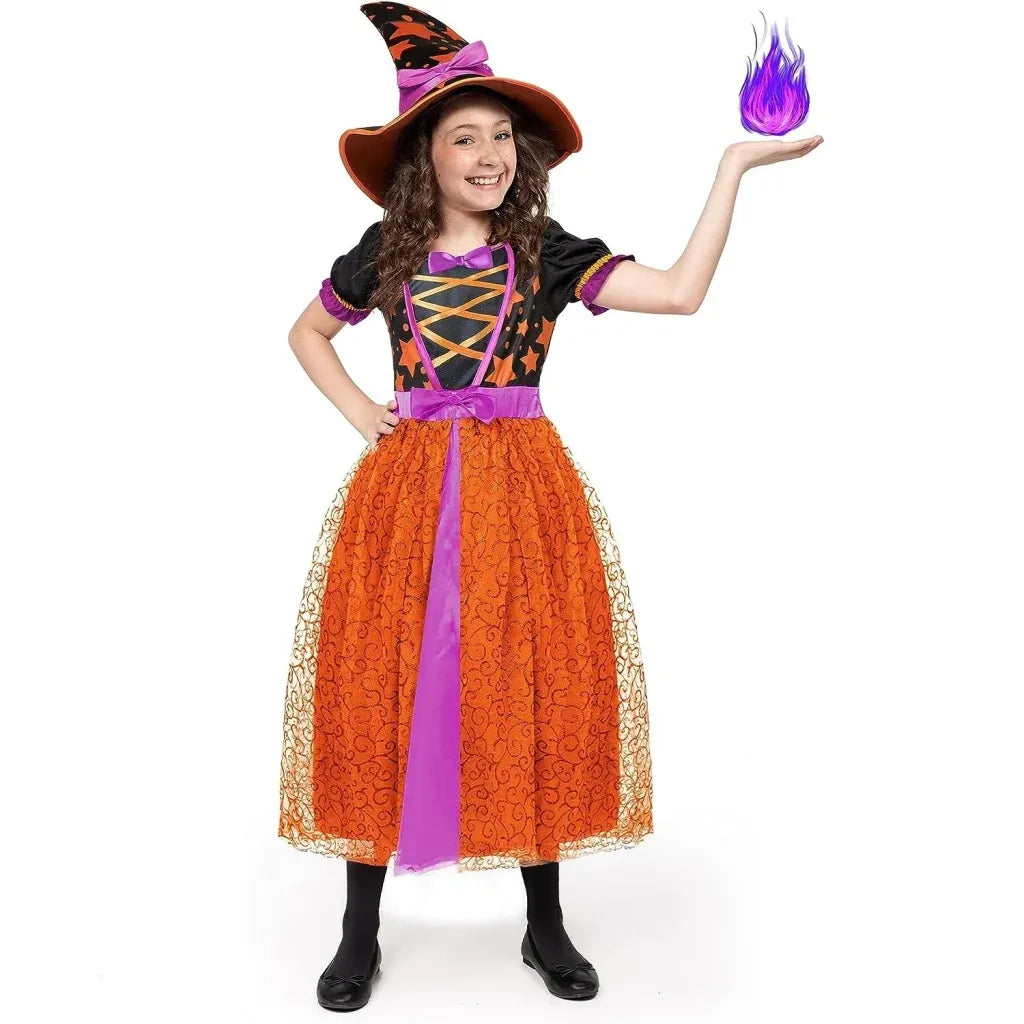 Girls Light-Up Orange Witch Costume