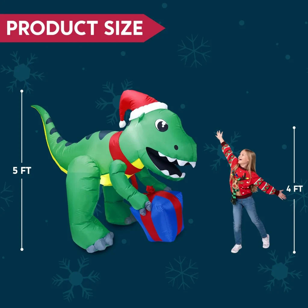 5ft LED Giant Christmas Inflatable Dinosaur