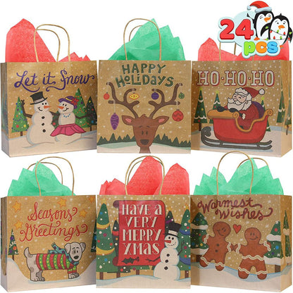 24pcs Christmas Kraft Paper Goodie Gags with Handle