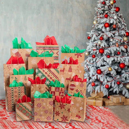 12pcs Reusable Kraft Paper Christmas Gift Bags with Handle