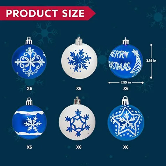 36Pcs Deluxe Christmas Ball Ornaments 2.36in Blue & White