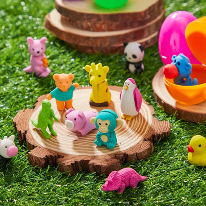 24Pcs Animal Themed Erasers Prefilled Easter Eggs