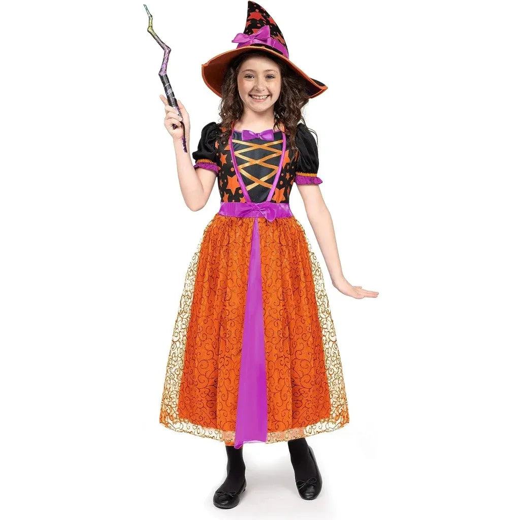 Girls Light-Up Orange Witch Costume