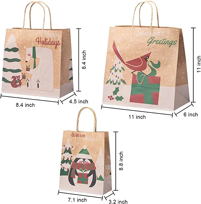 48pcs Assorted Prints Christmas Kraft Gift Bags