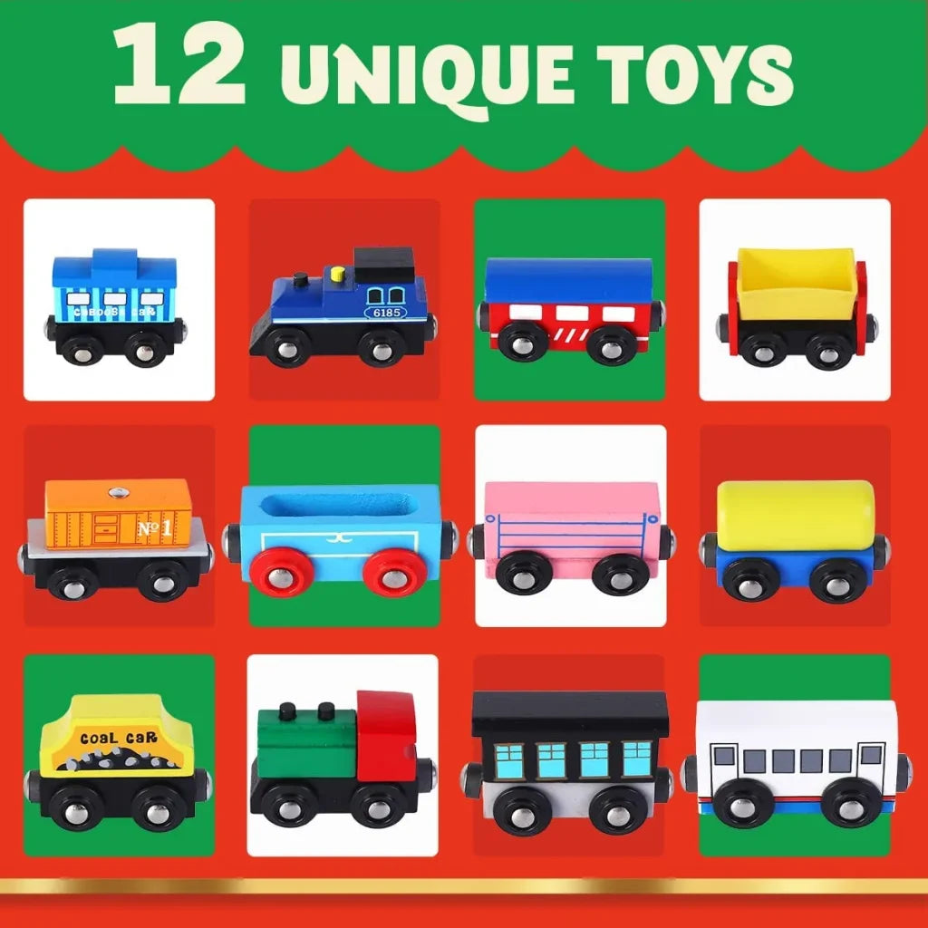 12pcs Wooden Magnetic Train Advent Calendar for Christmas