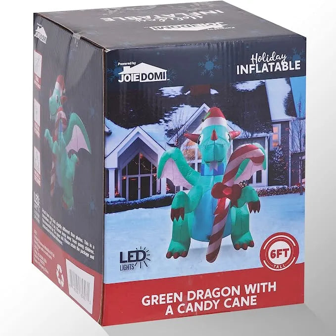 6ft Tall LED Christmas Green Inflatable Dragon