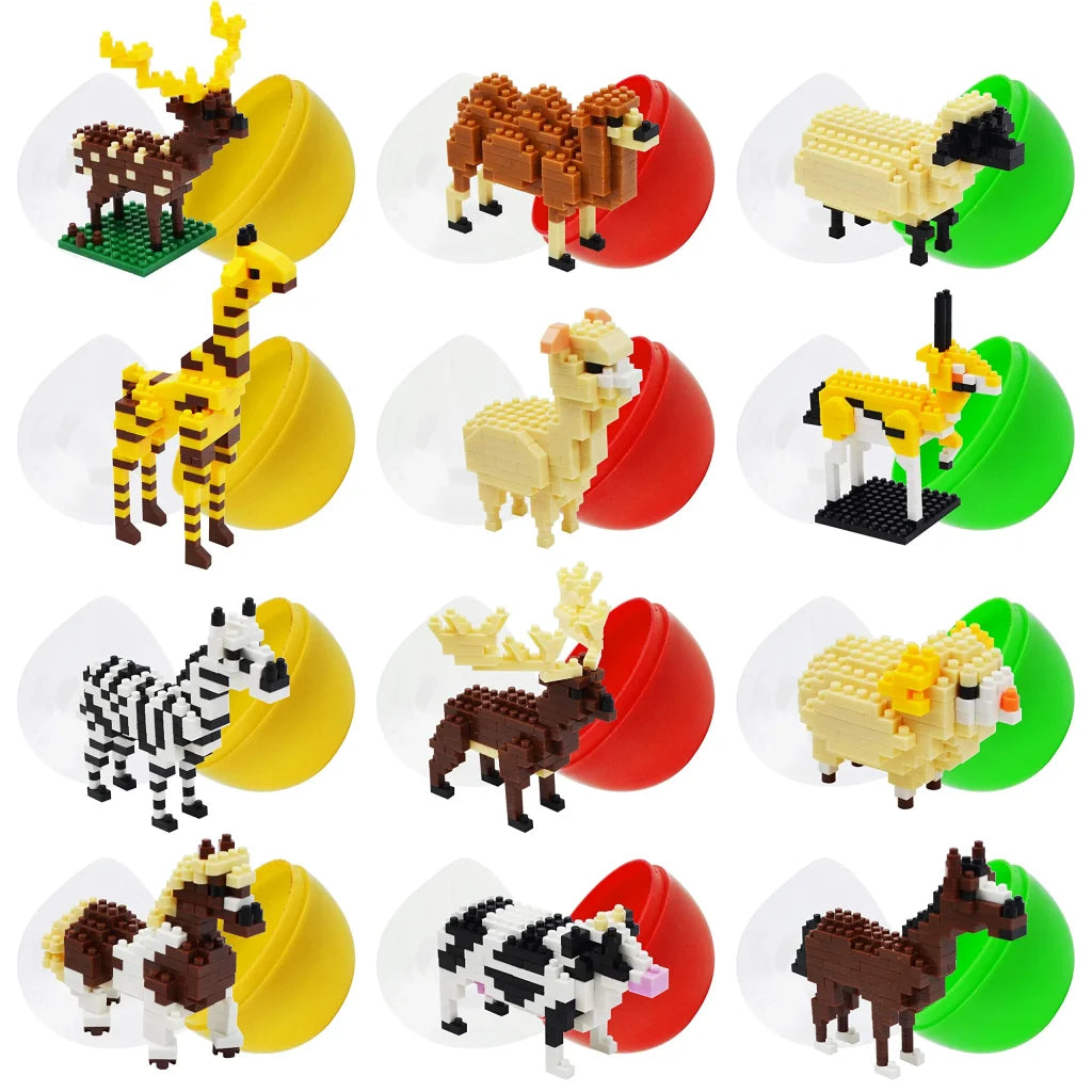 12Pcs Running Animal Building Blocks Prefilled Easter Eggs