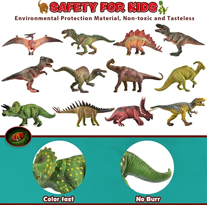 12pcs 7in Dinosaur Figures Playset