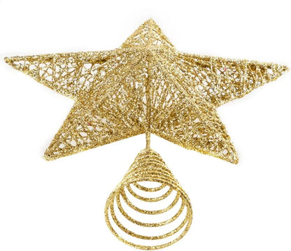 Christmas Glitter Lighted Gold Star Tree Topper