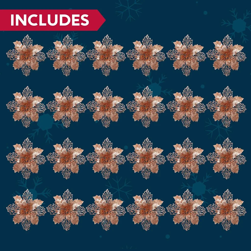 24pcs Rose Gold Christmas Poinsettia Flower Decorations