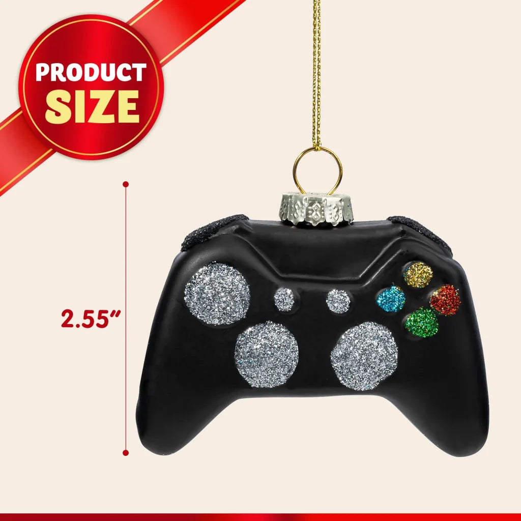 Black Game Controller Glass Ornament