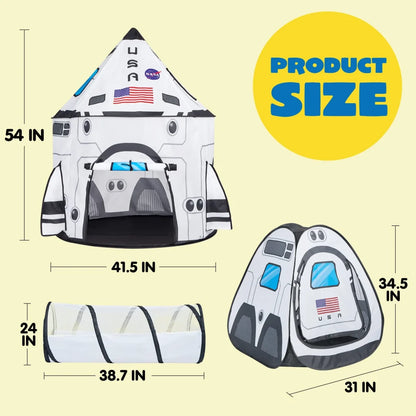 White Rocket Ship Pop Up Play Tent With Tunnel