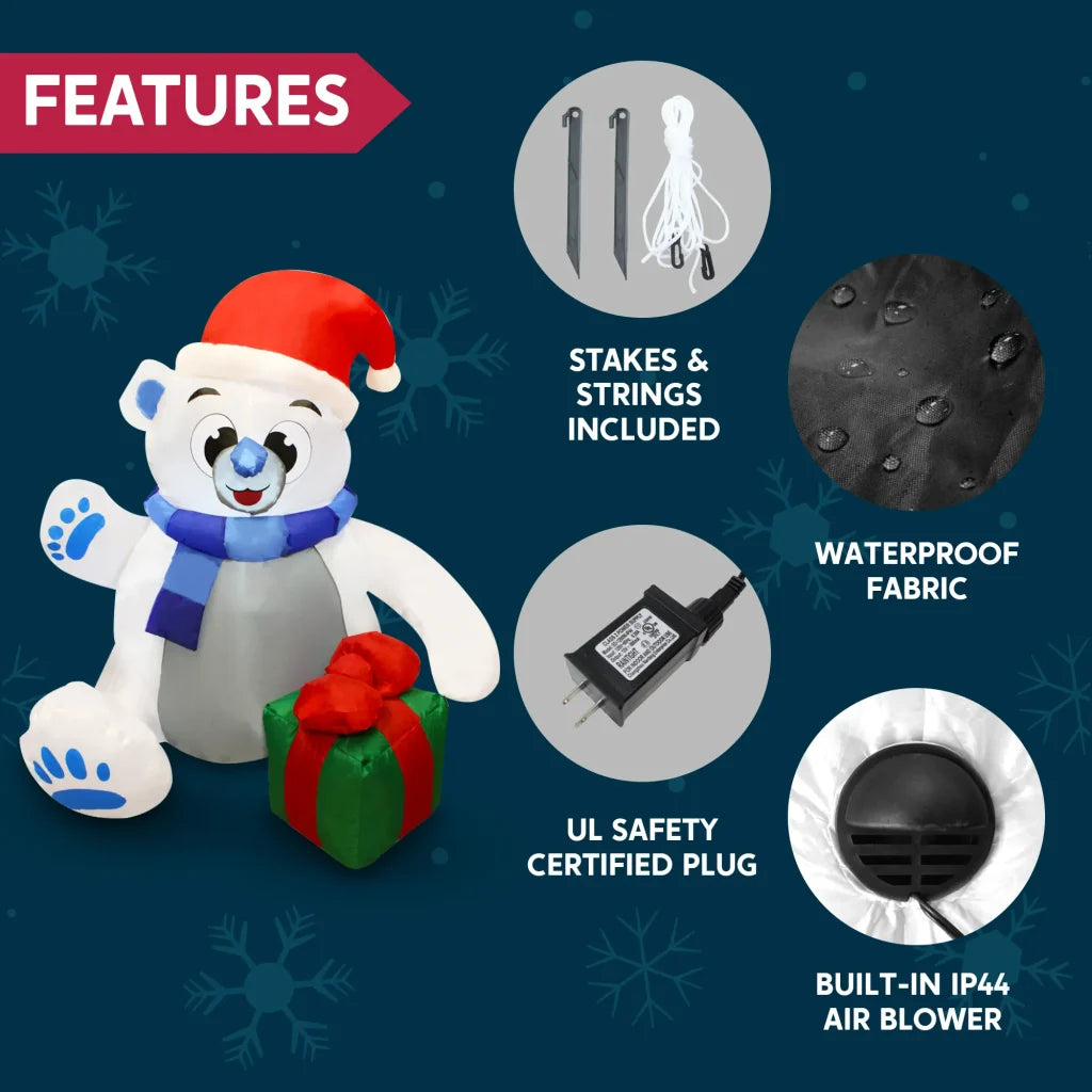 4ft LED Inflatable Polar Bear Christmas Yard Decorations