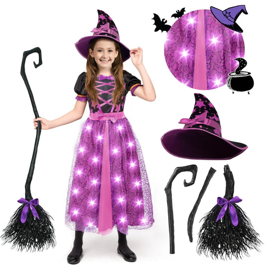 Girls Light Up Purple Witch Costume