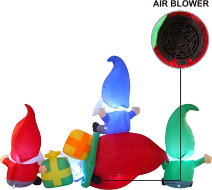 6ft LED Long Christmas 3 Gnome Inflatable with Gift Bags