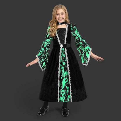 Girls Black Dark Witch Print Dress Costume