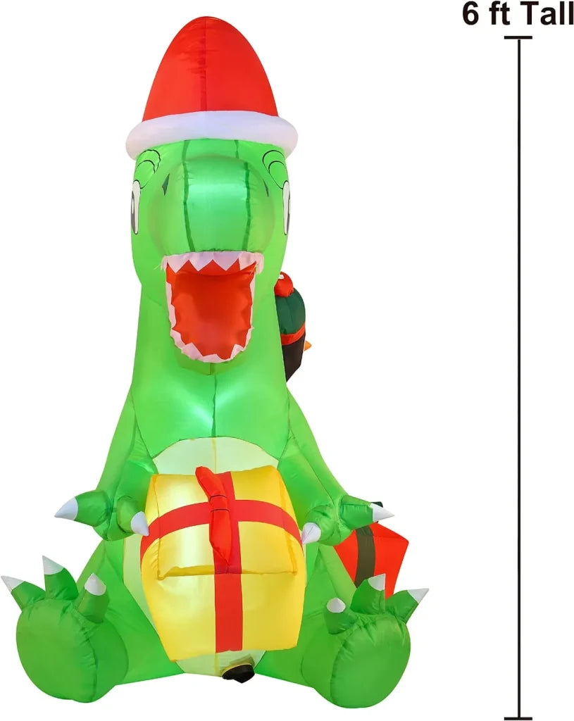 6ft Inflatable Christmas Penguin Sledding on Dinosaur