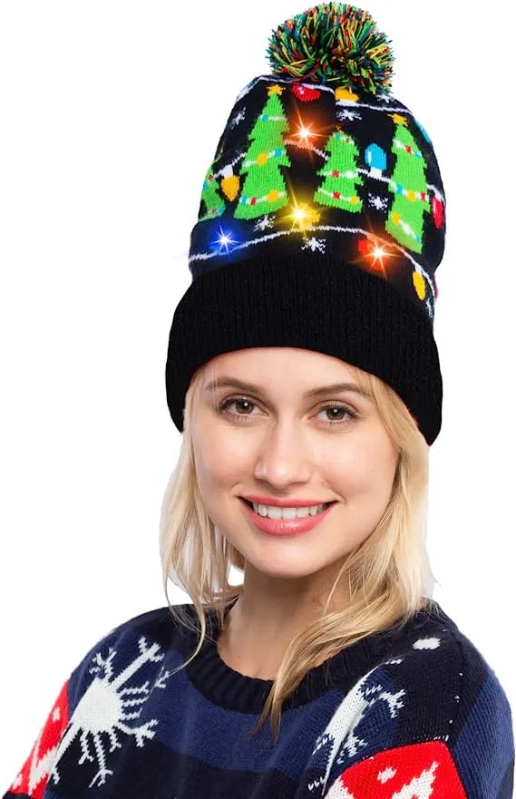 Adult Christmas LED Light Up Knit Cap Beanie