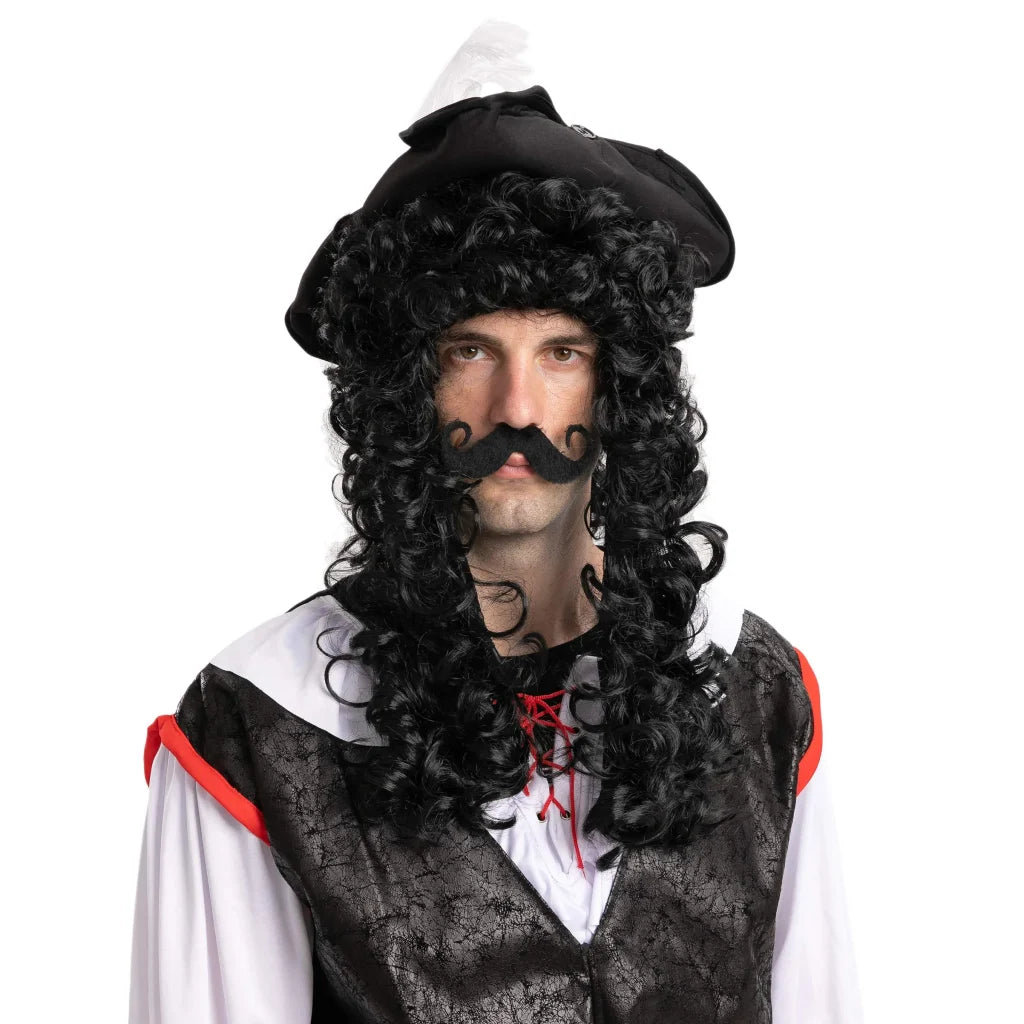 Mens Pirate Black Wig with Mustache