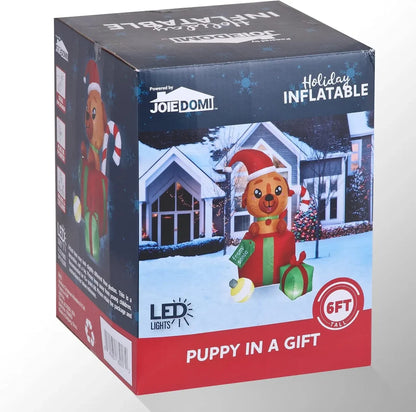 6ft Inflatable LED Christmas Puppy in a Gift