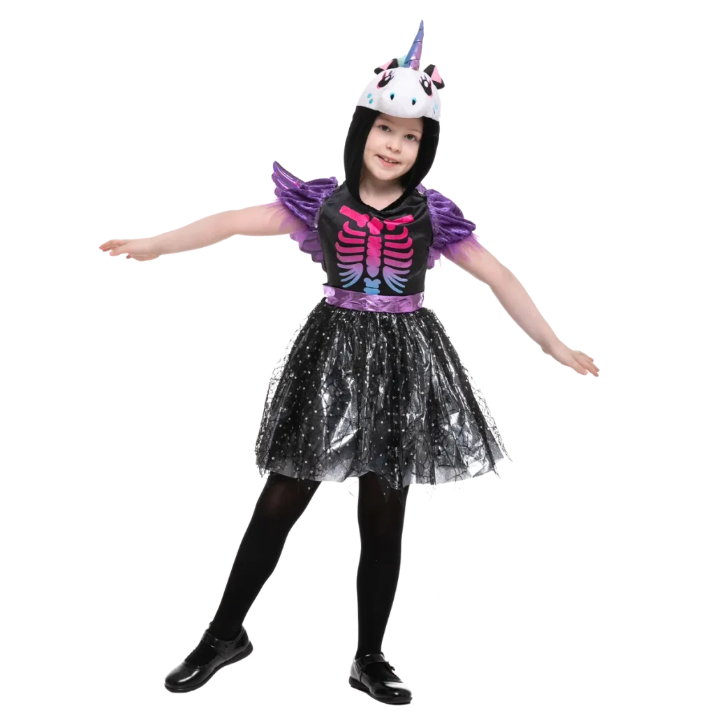 Girls Dark Unicorn Skeleton Dress Halloween Costume