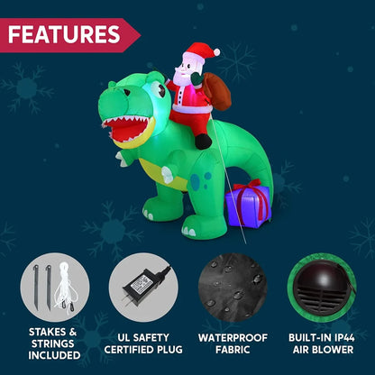 6ft Long LED Santa Inflatable Ride On Dinosaur