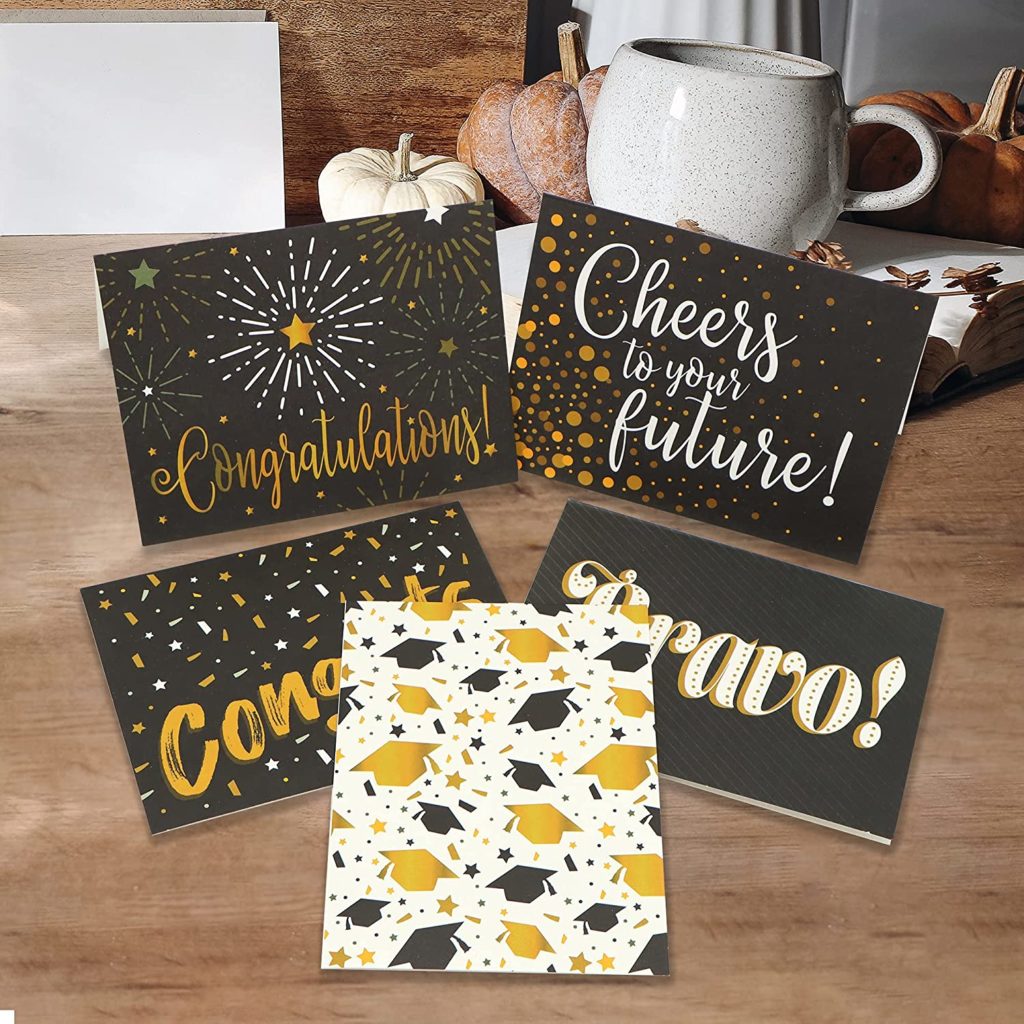 Graduation Cards (Black & Gold) with 9 Designs