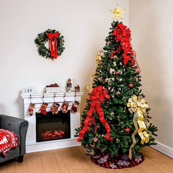 Red and Black Plaid Tree Skirt with Snowflake 36in