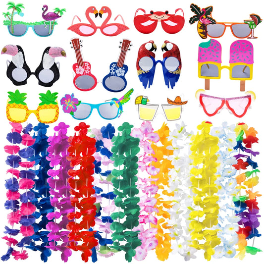 Luau Leis with Eye Glasses, 24 pcs