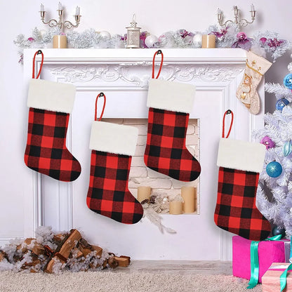 4pcs Red and Black buffalo Plaid Christmas Stockings 18in