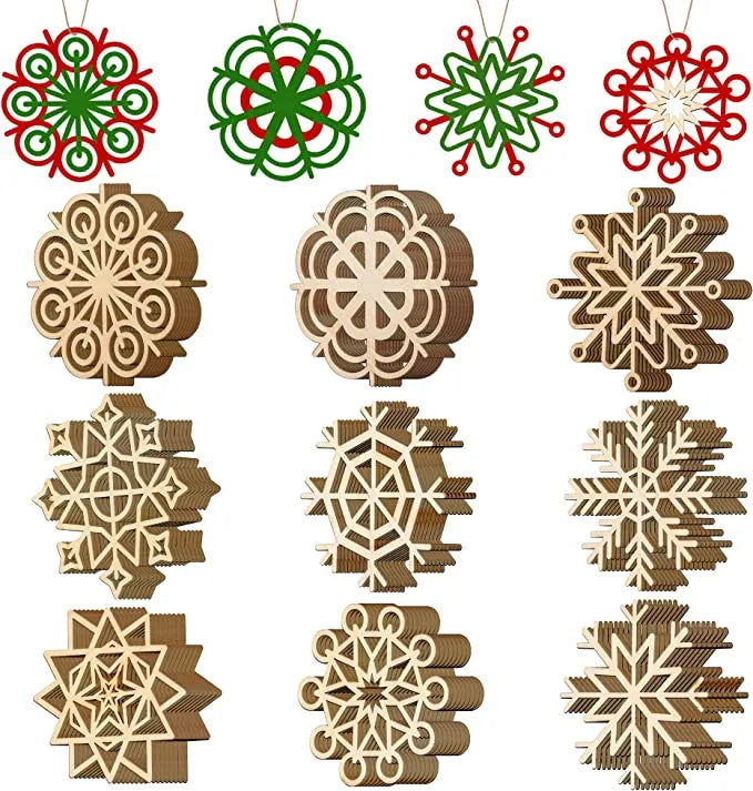 36pcs Wooden Snowflake Christmas Ornaments