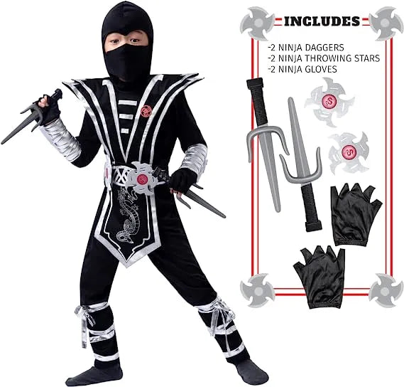 Kids Kung Fu Silver Ninja Halloween Costume