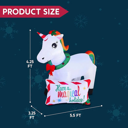 6ft Long LED Inflatable Ride A Unicorn Christmas Decoration